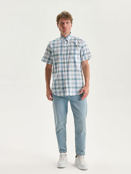 Regular Fit K?sa Kollu Ekose Poplin Erkek G?mlek