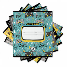 Цена за 10 шт. Тетрадь школьная ученическая ErichKrause Gamepad, 12 листов, клетка (в плёнке по 10 шт.)_MIX-PACK