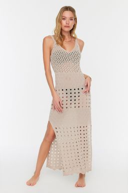 Bej Orme Y?rtmacl? Maxi Plaj Elbise TBESS22EL2917 - Trendyolmilla фото 2