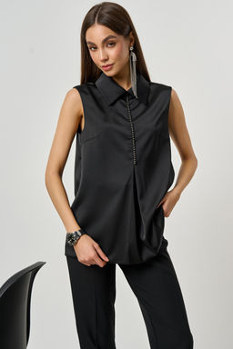 Блузка из атласа с воротником черная