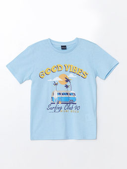 Bisiklet Yaka Bask?l? K?sa Kollu Erkek ?ocuk Ti??rt