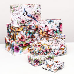 Набор коробок подарочных 10 в 1 Птицы и бабочки , 32.5?20?12.5 -12?7?4 см