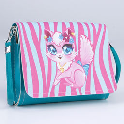 Сумка детская для девочки Кошечка, на клапане, бирюзовая, розовая - NAZAMOK KIDS фото 3