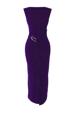 TRENDYOLMILLA Mor Bodycone/Vucuda Oturan Aksesuar Detayl? Ay Kol Kay?k Yaka Midi Orme Elbise TWOSS25EL00699  фото 11