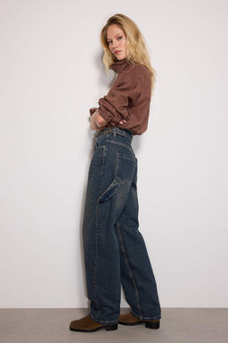 TRENDYOLMILLA Koyu Mavi More Sustainable Y?kama Efektli Bol Kesim Yuksek Bel Carpenter Skater Jeans TWOAW24JE00308  фото 42