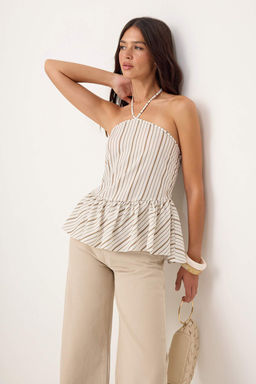 Cok Renkli Cizgili Dokuma Peplum Bluz TWOSS26BZ00597 - Trendyolmilla фото 2