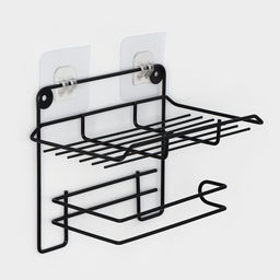 Держатель для туалетной бумаги с полочкой, 19×10×14.5 см, чёрный