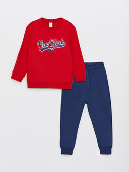 Bisiklet Yaka Uzun Kollu Bask?l? Erkek Bebek Sweatshirt ve E?ofman Alt 2li Tak?m