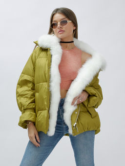 ВИДЕООБЗОР Куртка Бренд Visdeer ПРЕМИУМ КЛАССА зимняя с мехом ЕНОТА, горчичного цвета - Mtforce фото 13