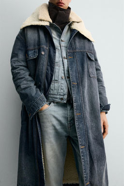 DENIM COAT WITH CONTRAST FAUX SHEARLING X SR_A