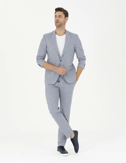 Koyu Mavi Ex. Slim Fit Keten Kar___ml_ Kuma_ Pantolon