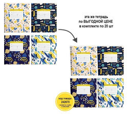 Цена за 5 шт.Тетрадь Schoolformat 12 листов, клетка, ЦВЕТНОЙ ПАТТЕРН мелованный картон, ВД-лак