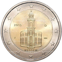 Монета 2 евро 2015 года J Германия Федеральные земли Германии  Гессен (Церковь Святого Павла во Франкфурт-на-Майне)