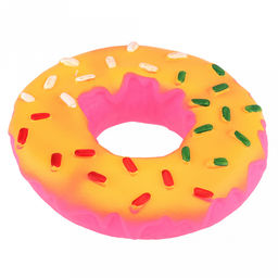 Игрушка для собаки "Пончик" д14см, h3см, с пищалкой, ПВХ, фактурная, цвета микс (розово-зеленый, желто-розовый), "Пэт тойс (Pet toys)" (Китай)