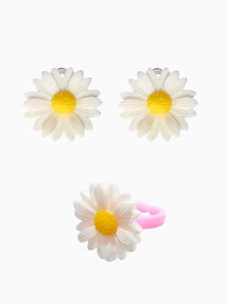 Цена за 2 шт. Набор детский "Выбражулька" 4 пред-а: бусы, серьги, браслет, кольцо б-р, цветок, желто-белый   10967