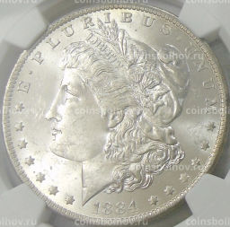 1 доллар 1884 года О США Доллар Моргана (в слабе NGC MS 63)