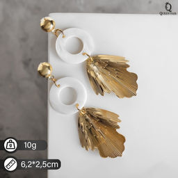 Серьги с перламутром Сиа листочек, цвет белый в золоте