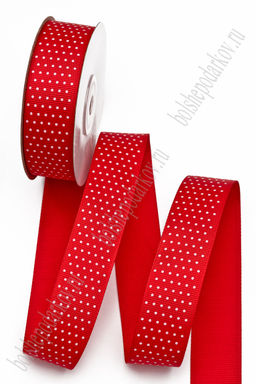 Лента репсовая 2,5 см*20 ярд "Мелкий горох" (SF-179) красный №26