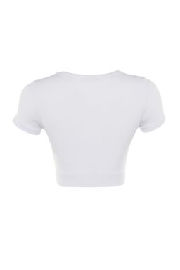 Beyaz Crop Hafif Destekli Yumusak Dokulu Bisiklet Yaka Orme Spor Ust/Bluz TWOAW21BZ0158