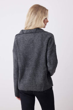 Antrasit Yumusak Dokulu V Yaka Genis Kal?p Triko Kazak TWOAW26KZ00220 - Trendyolmilla фото 4