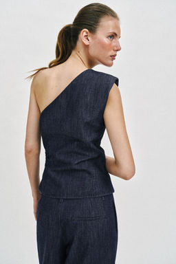 TOP ASIM?TRICO HOMBRERA CON LINO / ?ndigo