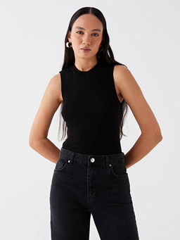 Kad?n Bisiklet Yaka D?z Triko Crop