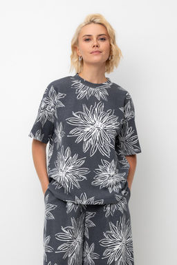 ЕП 30098/чернильный,крупные астры фуфайка жен