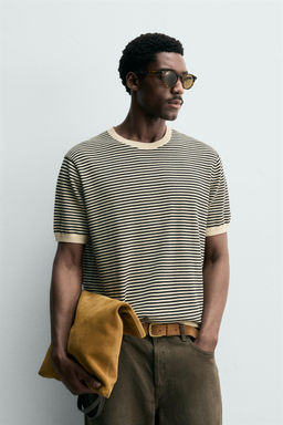CAMISETA PUNTO ALGOD?N - LINO RAYAS / Crudo / Negro - Zara фото 2