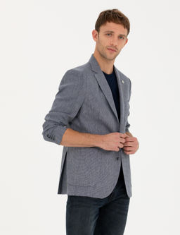 Lacivert Ex. Slim Fit Keten Kar___ml_ Ceket
