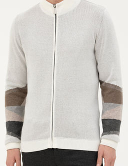 Ekru Slim Fit Fermuarl_ Triko H_rka