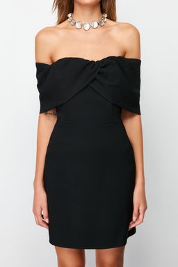 TRENDYOLMILLA Siyah Carmen Yaka Dokuma K?sa Elbise TPRSS24EL00154  фото 12