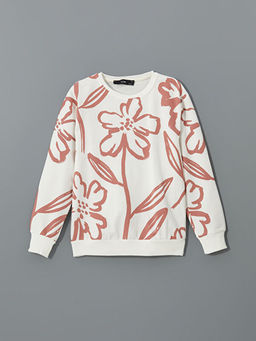 Bisiklet Yaka ?i?ekli K?z ?ocuk Sweatshirt