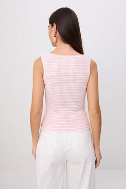 Pembe _izgili Fitted Havuz Yaka Kal_n Ask_l_ Kolsuz _rme Atlet TWOSS26AL00066 - Trendyolmilla фото 5