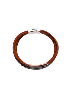 Браслет манжета на магните «Линии», кожа, 18.5 см, бело-бежевый