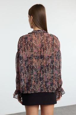 Cok Renkli Sifon Cicekli Boho Transparan Dokuma Bluz TWOAW25BZ00290