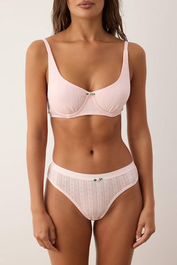 Ac?k Pembe Kaskorse Cicek Aplike Duz Kaps?z Ic Camas?r? Tak?m? THMAW26CC00003 - Trendyolmilla фото 3