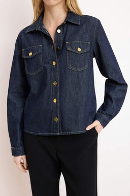 Koyu Mavi Dugme Detayl? Basic 100% Pamuk Denim Gomlek TWOSS26GO00004 - Trendyolmilla фото 5