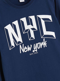 Bisiklet Yaka New York Bask?l? Erkek ?ocuk Pijama ?st