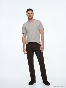 Bisiklet Yaka Bask?l? Penye Erkek Ti??rt