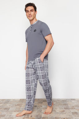 TRENDYOL MAN Antrasit Regular Fit Ekose Orme Pijama Tak?m? TMNSS24PT00037 - Trendyolmilla фото 2