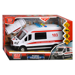 Машина пластик свет-звук Ford transit "Скорая" 22,5 см. (двери) 4 кнопки