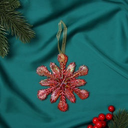 Цена за 2 шт. Ёлочная игрушка Зимнее волшебство. Снежинка ажурная, 1111 см, красный перелив  фото 4