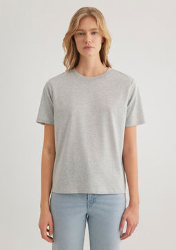 Bisiklet Yaka Gri Basic Tisort - Mavi фото 3
