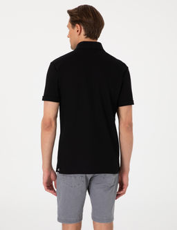 Siyah Slim Fit %100 Pamuk K_vr_lmaz Amerikan Pike Polo Yaka Basic Ti__rt