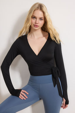 Siyah Micro Baglamal? Kruvaze Crop Bluz/Bolero THMSS26BZ00002 - Trendyolmilla фото 3