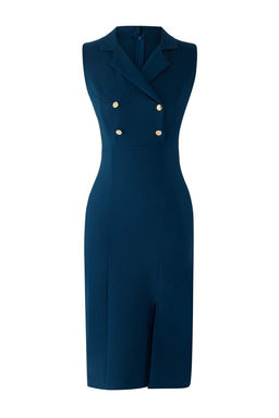 TRENDYOLMILLA Siyah Vucuda Oturan Dugme Detayl? Y?rtmacl? Midi Kalem Etek Dokuma Elbise TWOSS23EL02256 фото 6