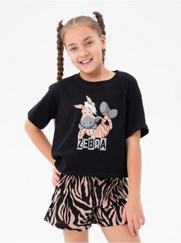 Пижама "Зебра" коричневая детская девочка с шортами