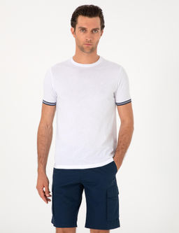 Beyaz Regular Fit %100 Pamuk Bisiklet Yaka T-shirt