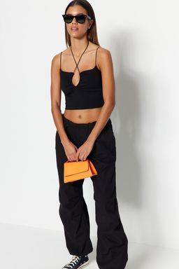 TRENDYOLMILLA Siyah Boyundan Baglamal? Spagetti Ask?l? Pamuklu Esnek Crop Orme Atlet TWOSS23AL00046 фото 8