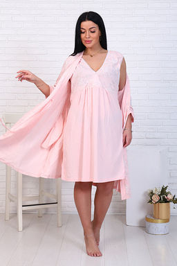 Пеньюар с сорочкой для беременных и кормящих мам, цветы, розовый (08520-15) - Плиона фото 15